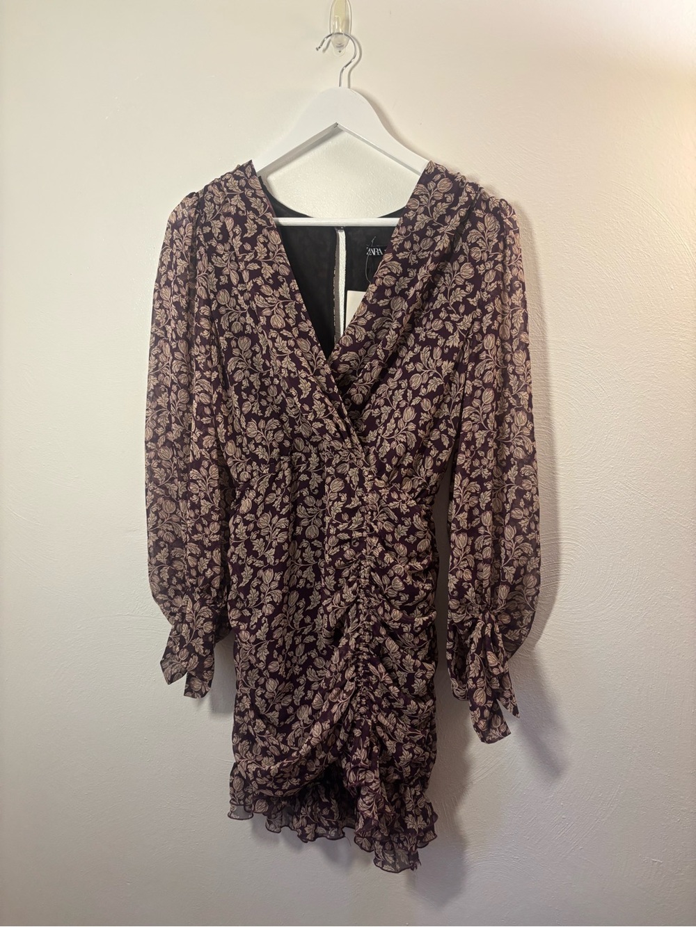 Zara Floral Wrap/Ruching Mini Dress Size Small - Picture 11 of 12